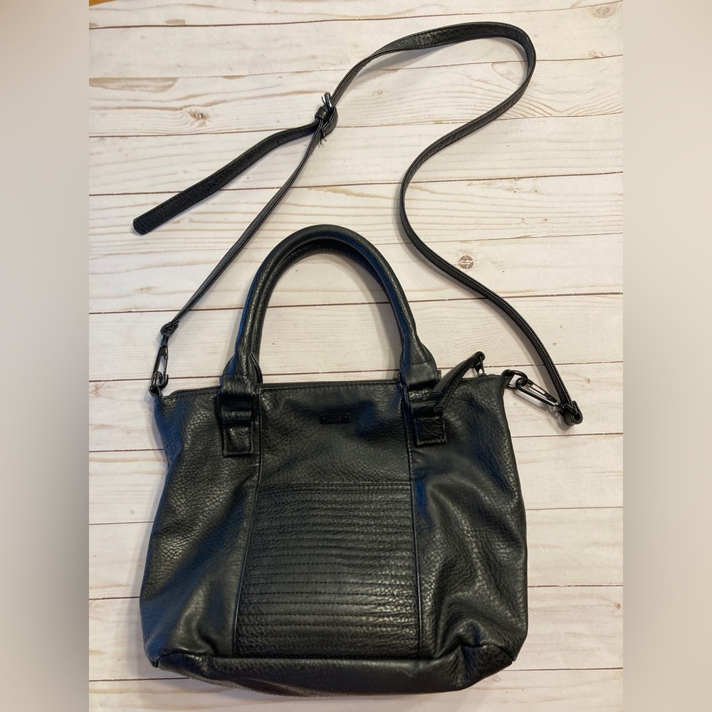Vans Black Faux Leather Purse Crossbody Bag Pockets Lined